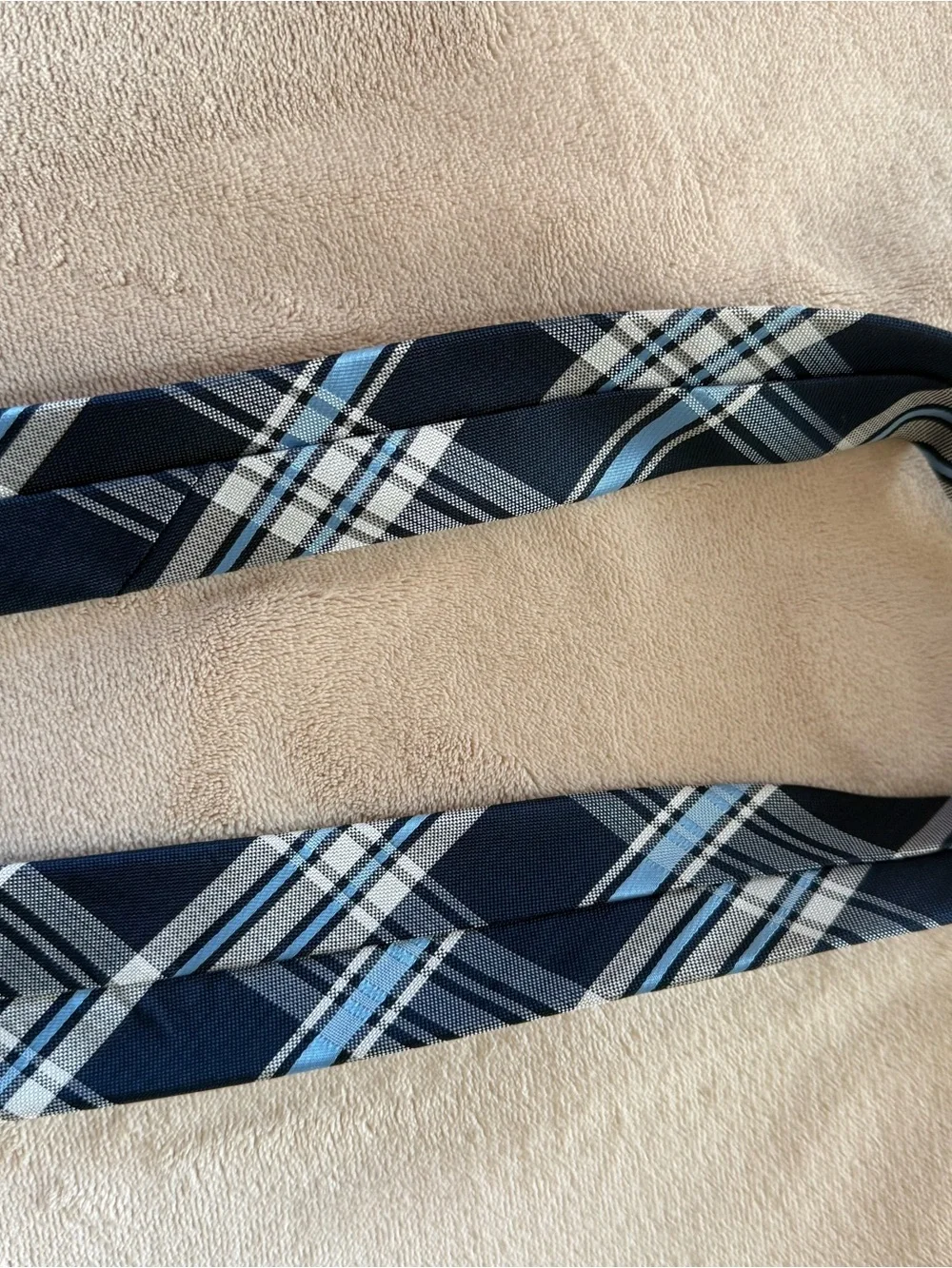 Navy Plaid Men's Tie with Light Blue Accents - Unbranded